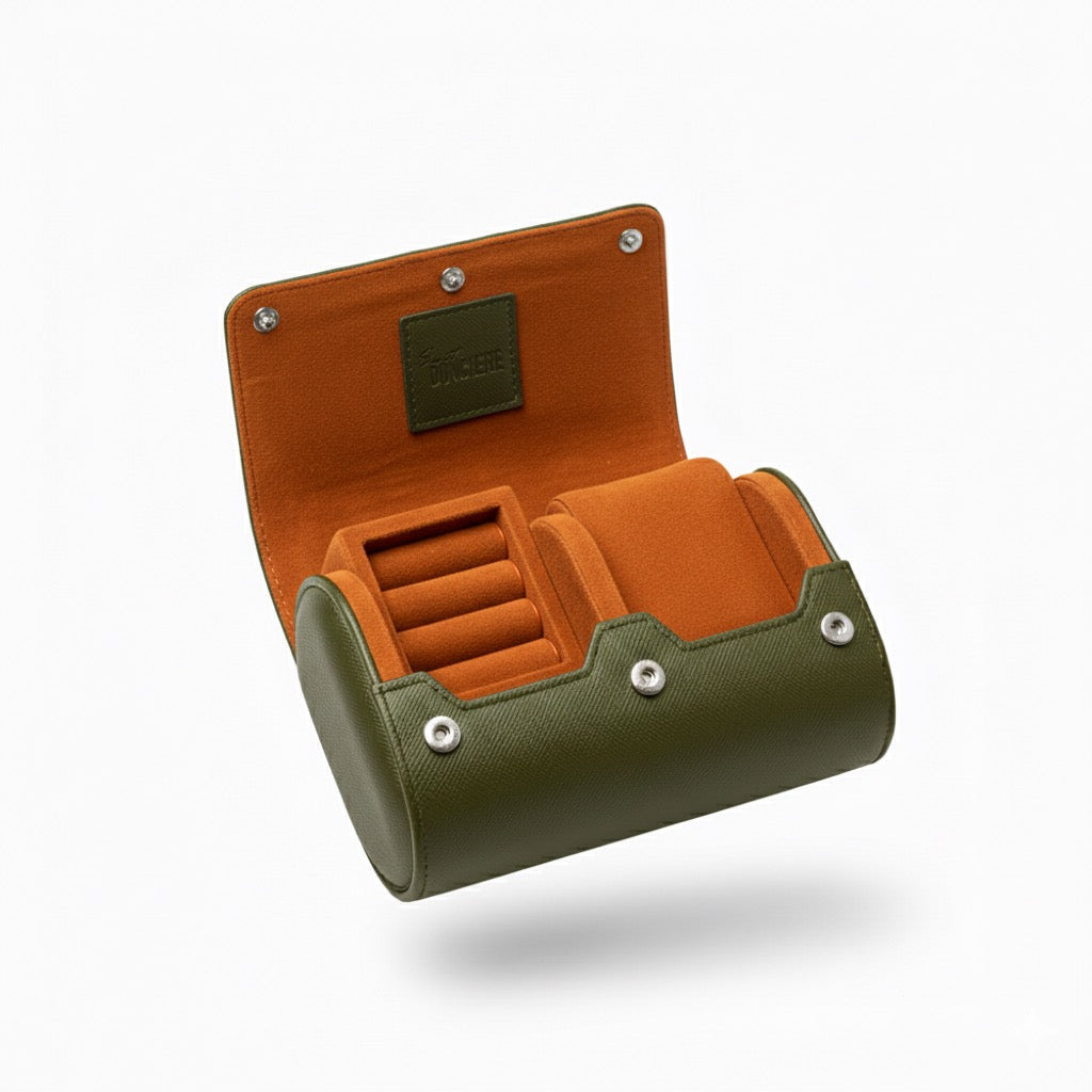 Saint Donciere Lifestyle®️ Jewellry/Watch pouch - Olive/Orange